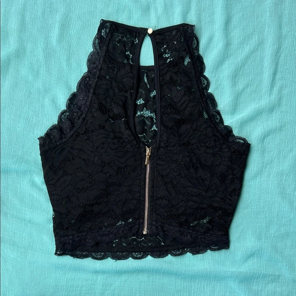Bebe Black Lace Halter Crop Top - Picture 4 of 4